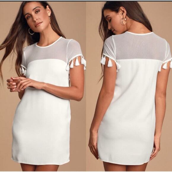 Lulus Dresses & Skirts - Lulus White Shift Dress with Fringe Size Small Ivory